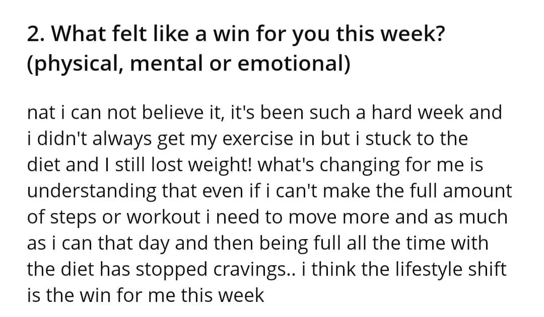 Client check-in: the lifestyle shift is the win this week