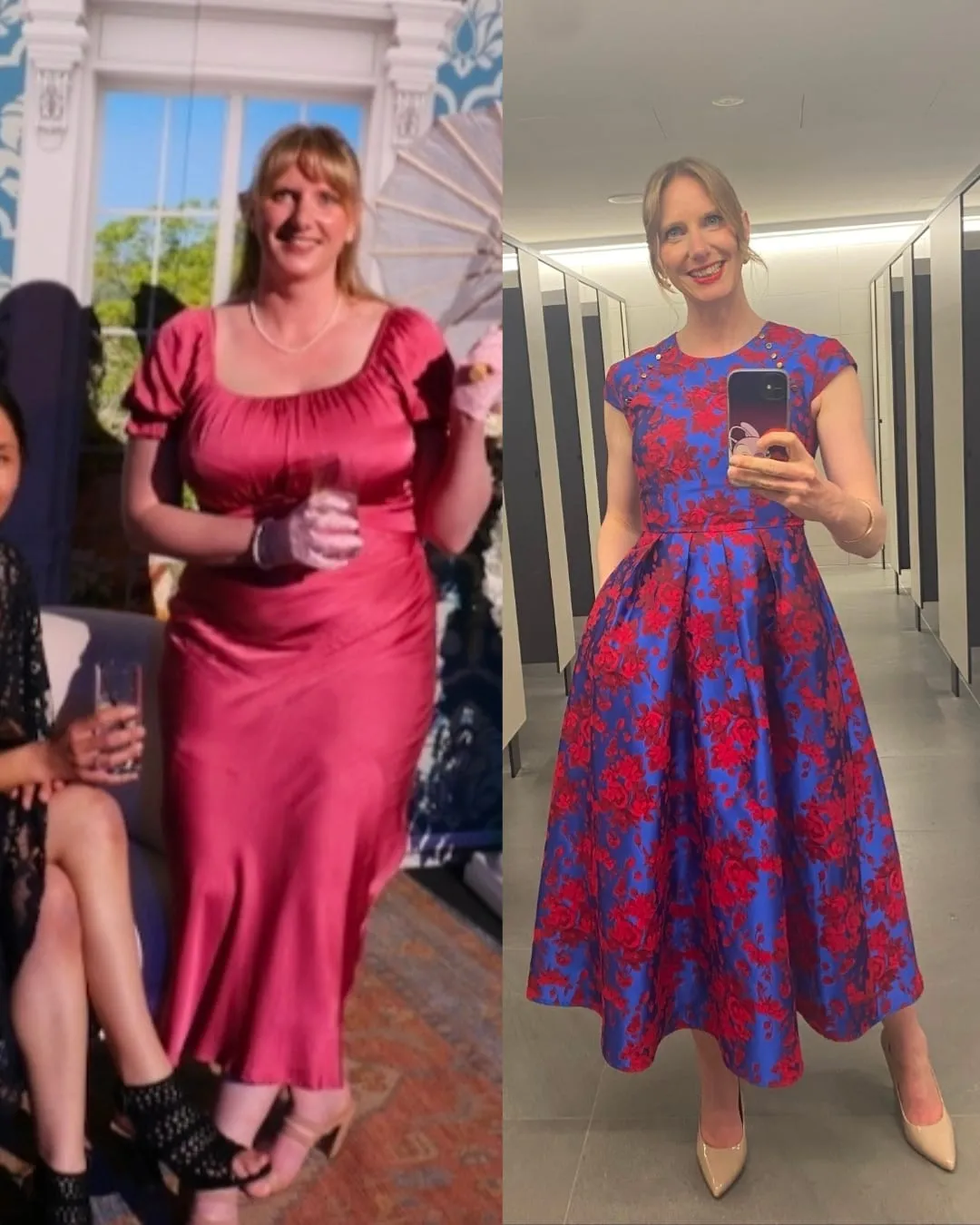 Holly, before and after, dressed for an event