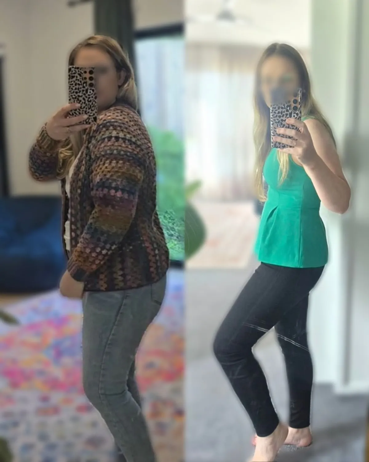 Client before and after, side on